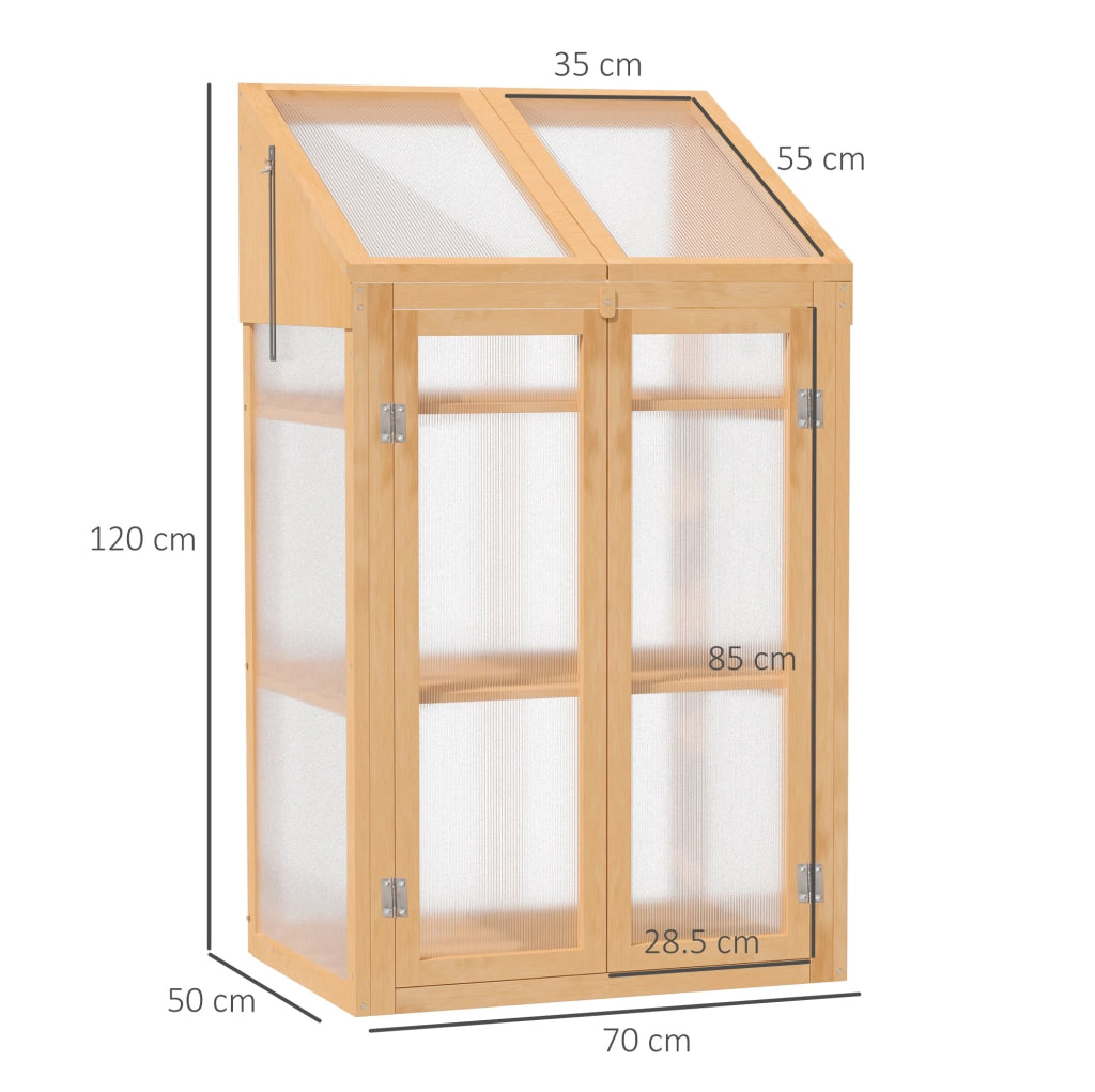 SERRA Mini per piante 70x50x120 cm in legno marrone con 3 ripiani