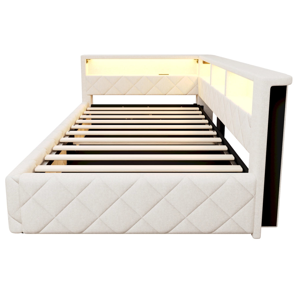 Letto contenitore beige 90x200 cm con sollevamento idraulico