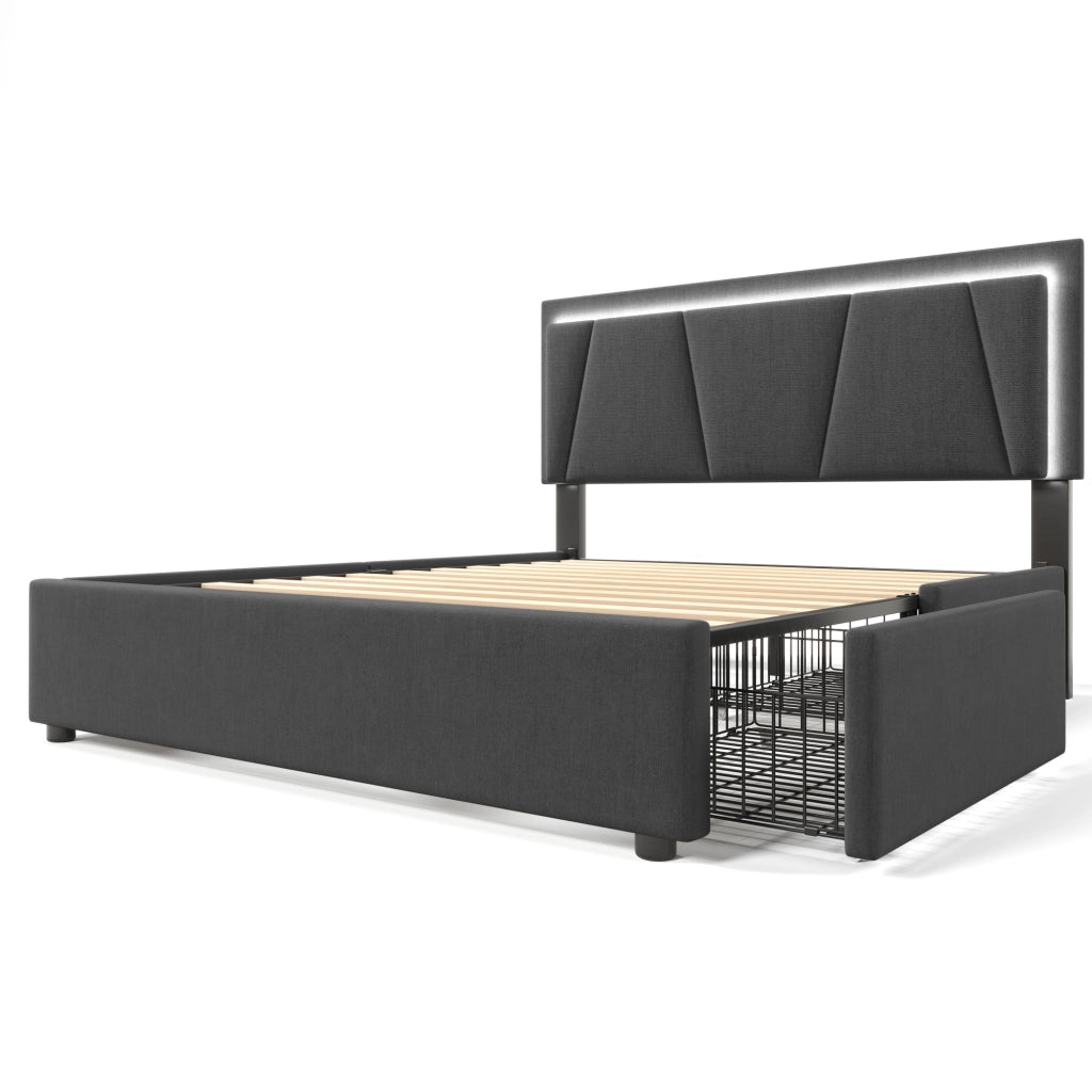 Letto contenitore con 4 cassetti grigio 140x200 cm