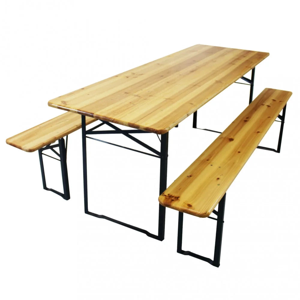 Set Birreria con Tavolo e Panche Pieghevoli in Legno e Acciaio Setbrewery Marrone