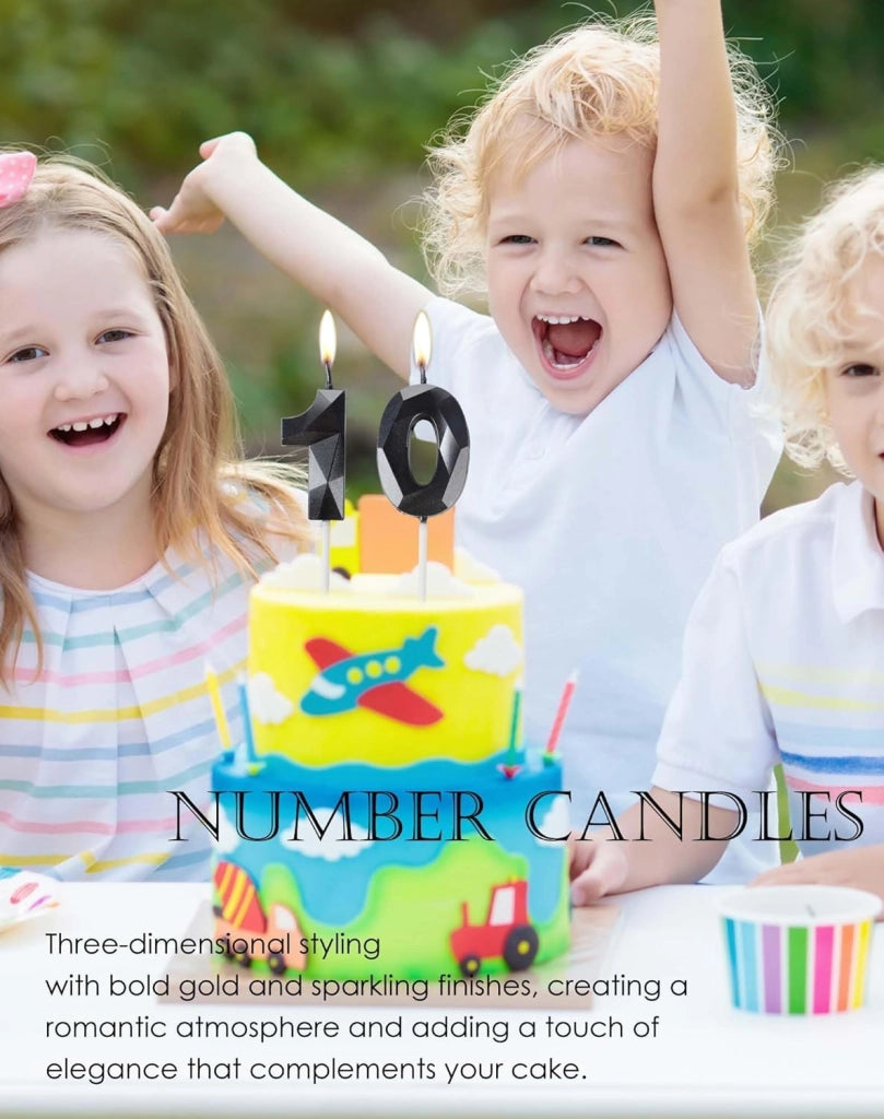 Set di candeline per compleanno – 2 pezzi, colore nero, numero 24