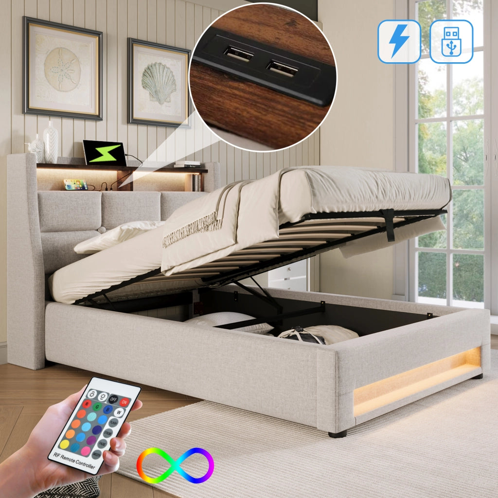 Letto singolo imbottito 90x200 cm con LED e USB