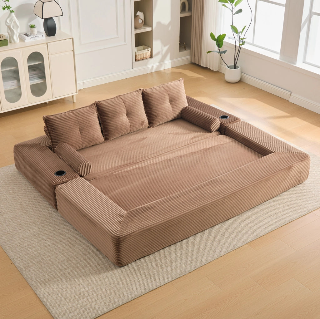 DIVANO letto 232x98x80 cm in velluto a coste marrone