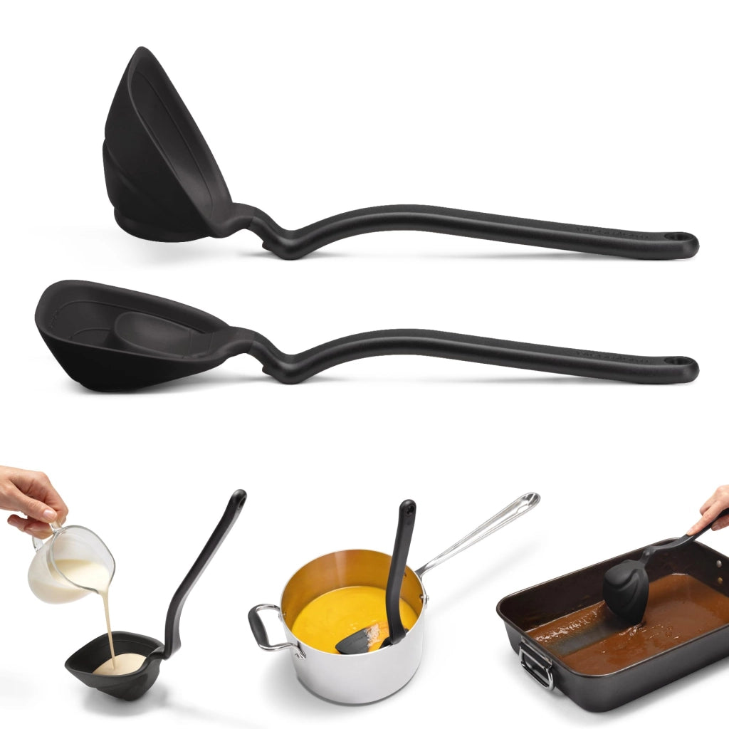 Cucchiaio da cucina in silicone, pieghevole, con bordo raschiante, capacità: 0,5 tazze, colore nero