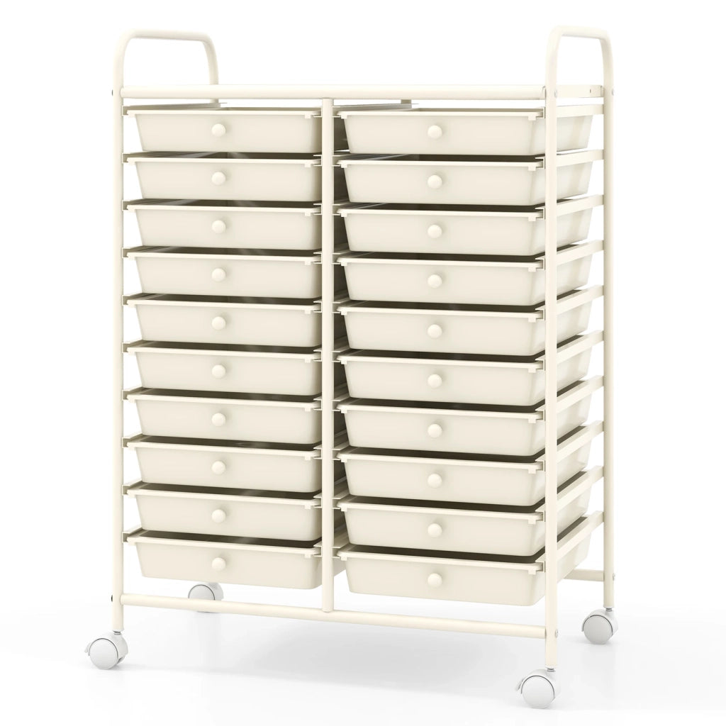 20 Drawers Rolling Storage Cart Studio Organizer-Beige