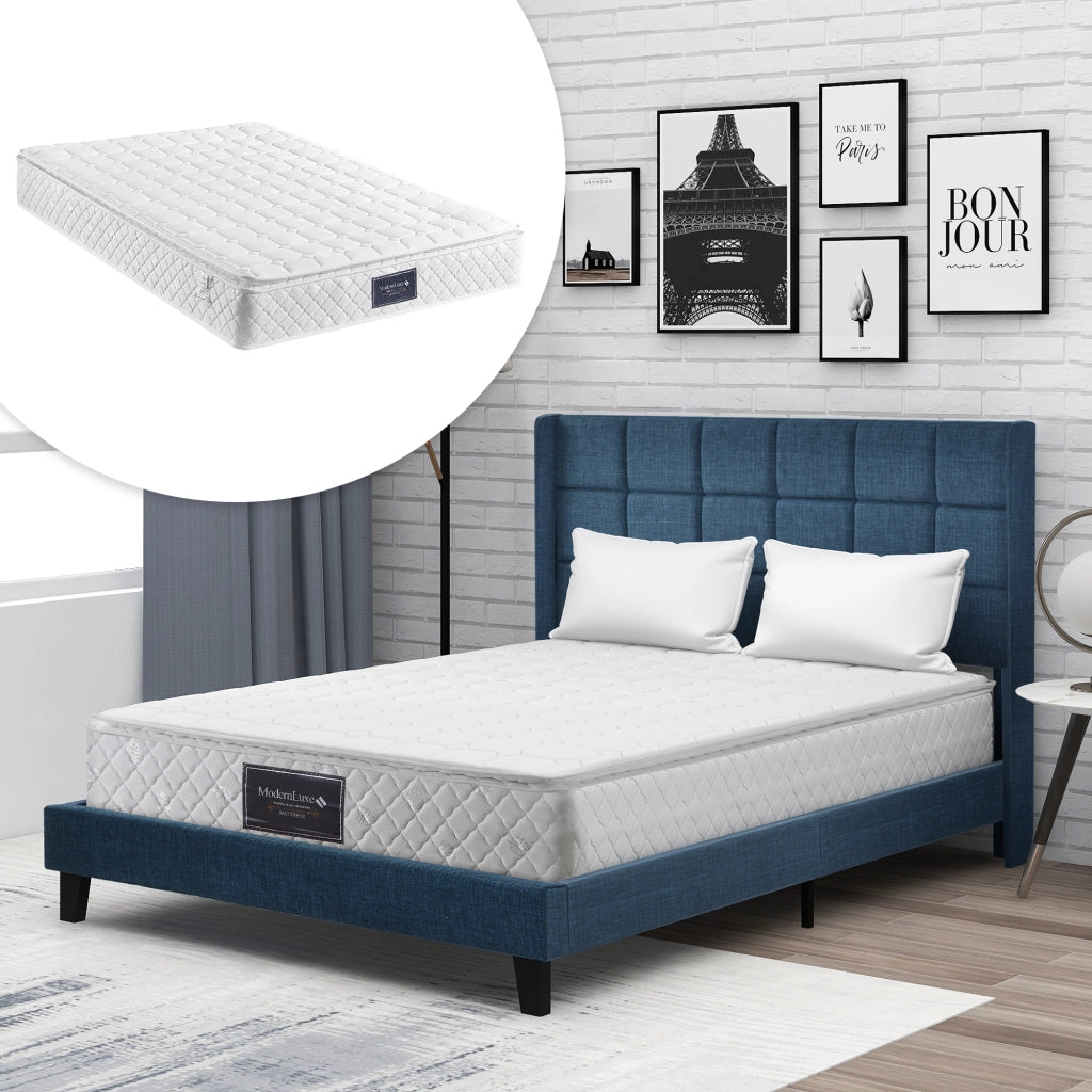 Letto matrimoniale imbottito blu 140x200 cm