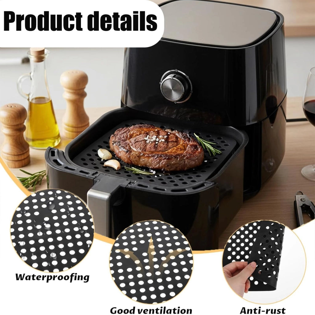 Tappetini per friggitrice ad aria, 2 pezzi, in silicone, 21,5 cm, quadrati
