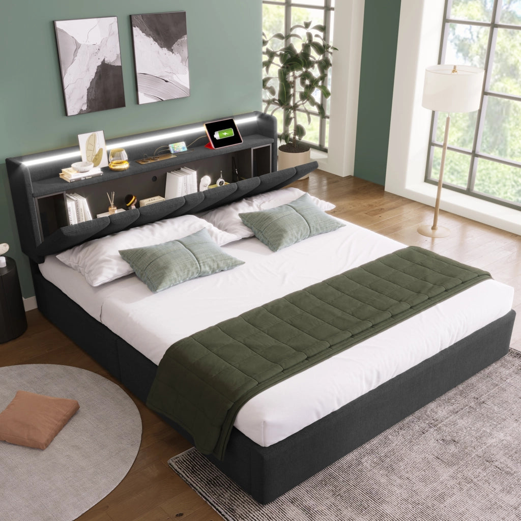 Letto matrimoniale 140x200 cm grigio con contenitore