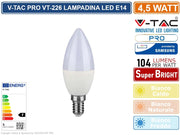 V-TAC PRO VT-226 LAMPADINA LED E14 4,5W CANDELA CHIP SAMSUNG - Colore Luce:Bianco Naturale