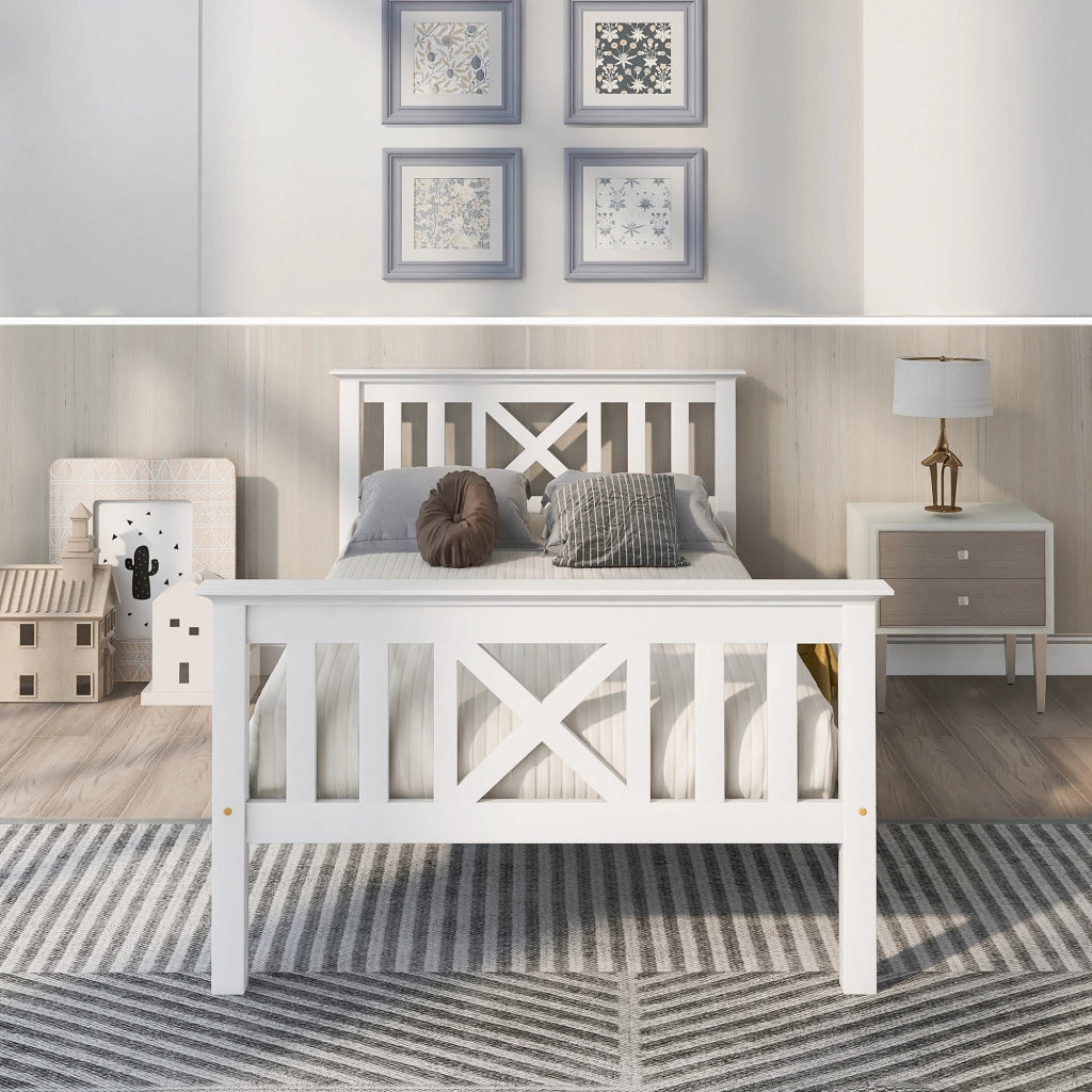 Letto singolo bianco 90x200 cm con rete a doghe