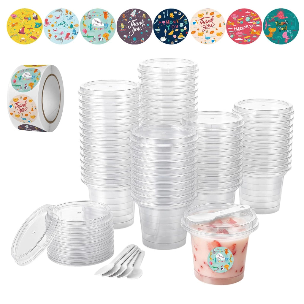 50 bicchieri di plastica per dessert da 180 ml, con coperchio, trasparenti