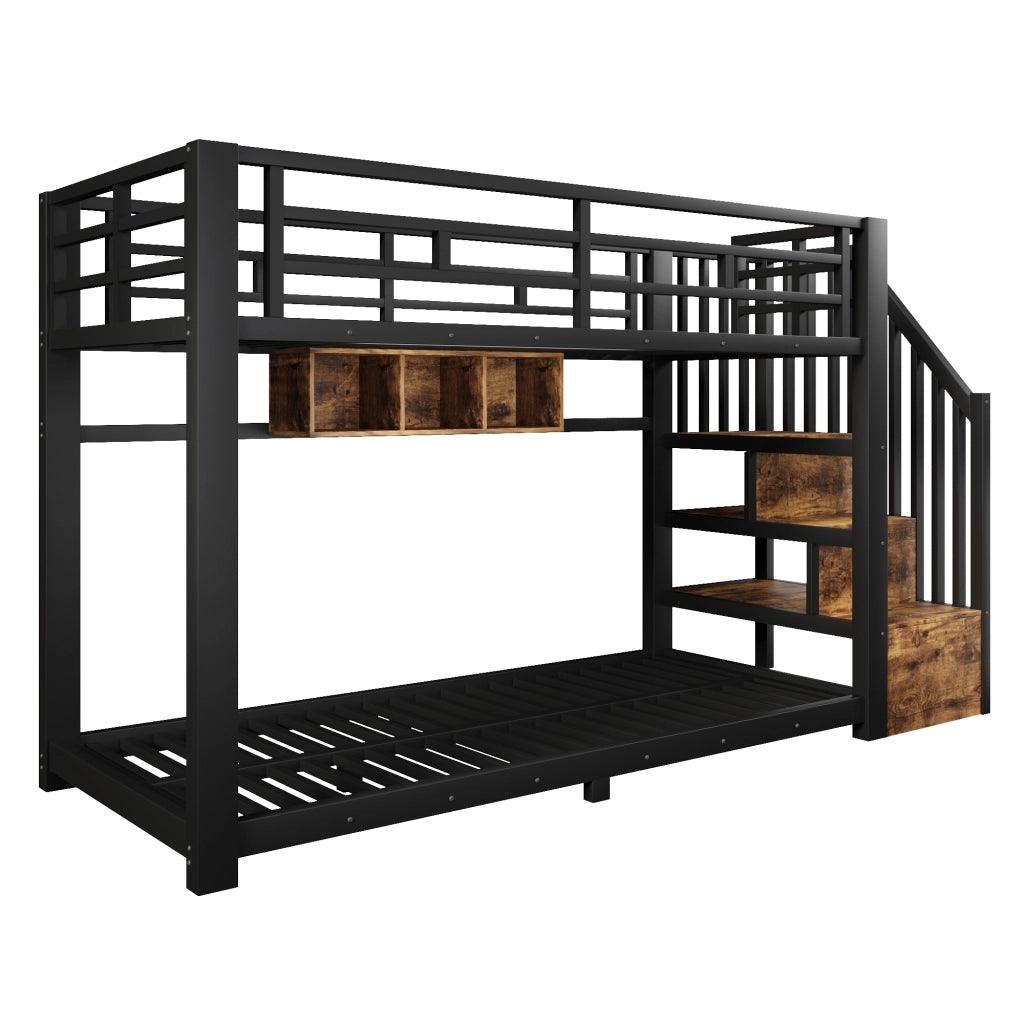 Letto a castello 90x200 cm con scala contenitore e luci LED