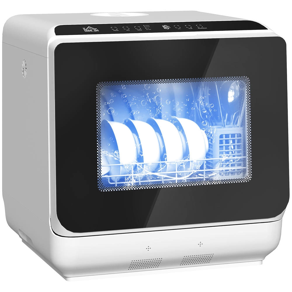Mini lavastoviglie compatta da tavolo per 4 coperti, 6 programmi con serbatoio 6 L e comandi touch, bianco per cucina e ufficio