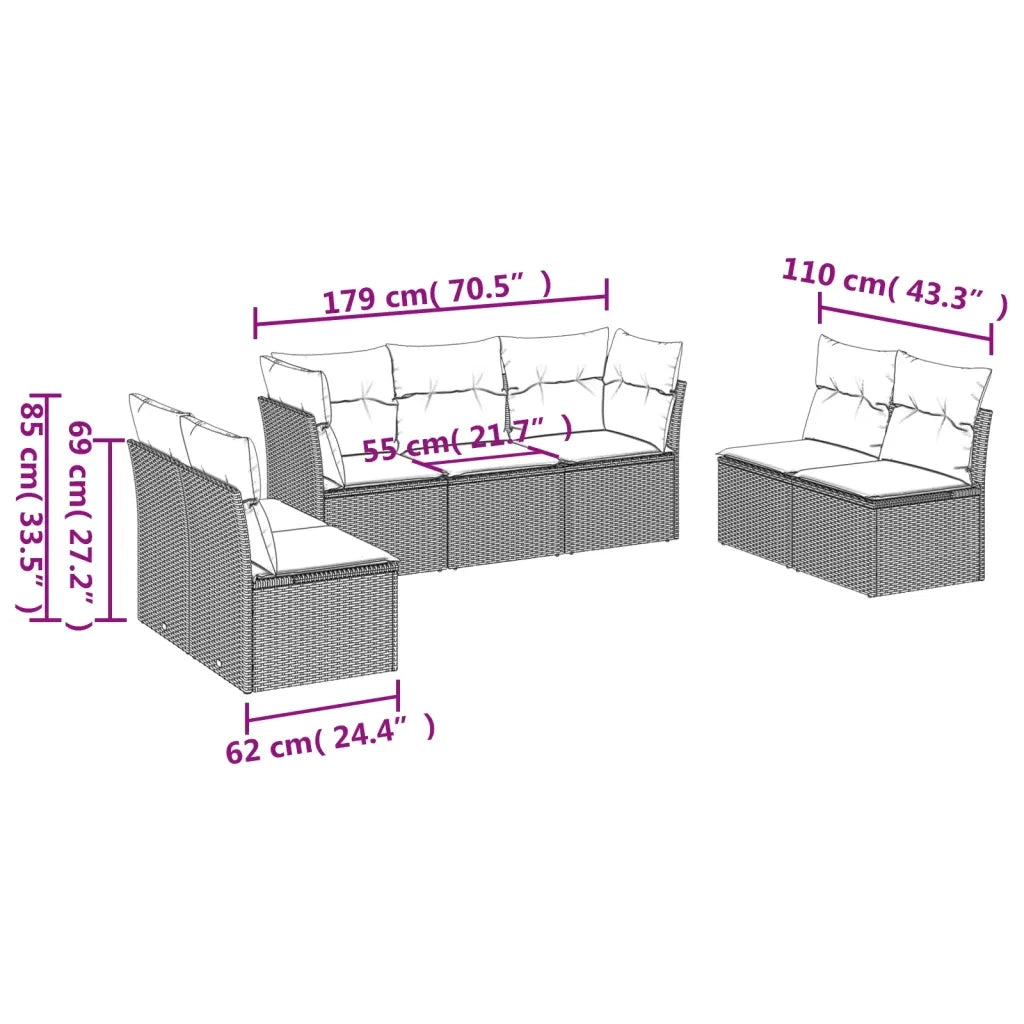 Set Divani da Giardino 7 pz con Cuscini Beige in Polyrattan 3217408