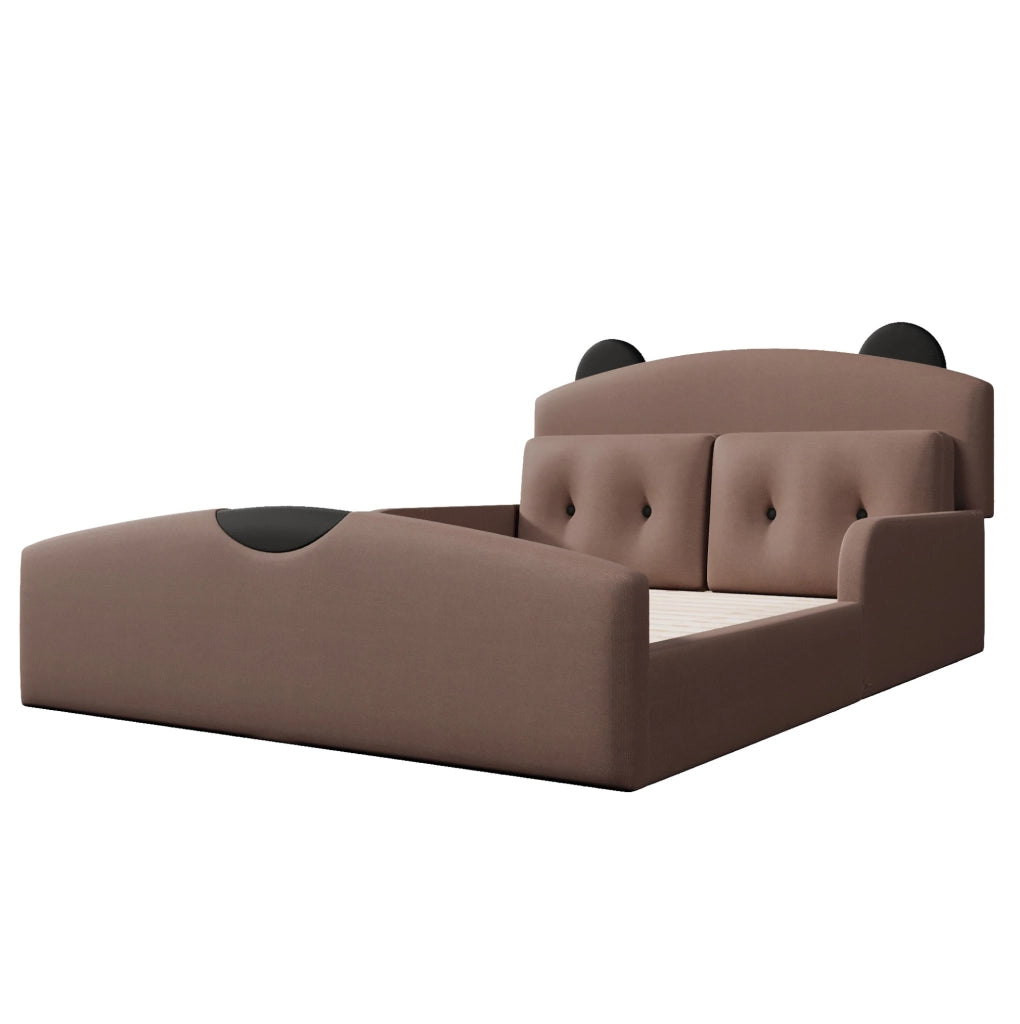 Letto 140x200 cm con testiera orsetto in lino color caffè