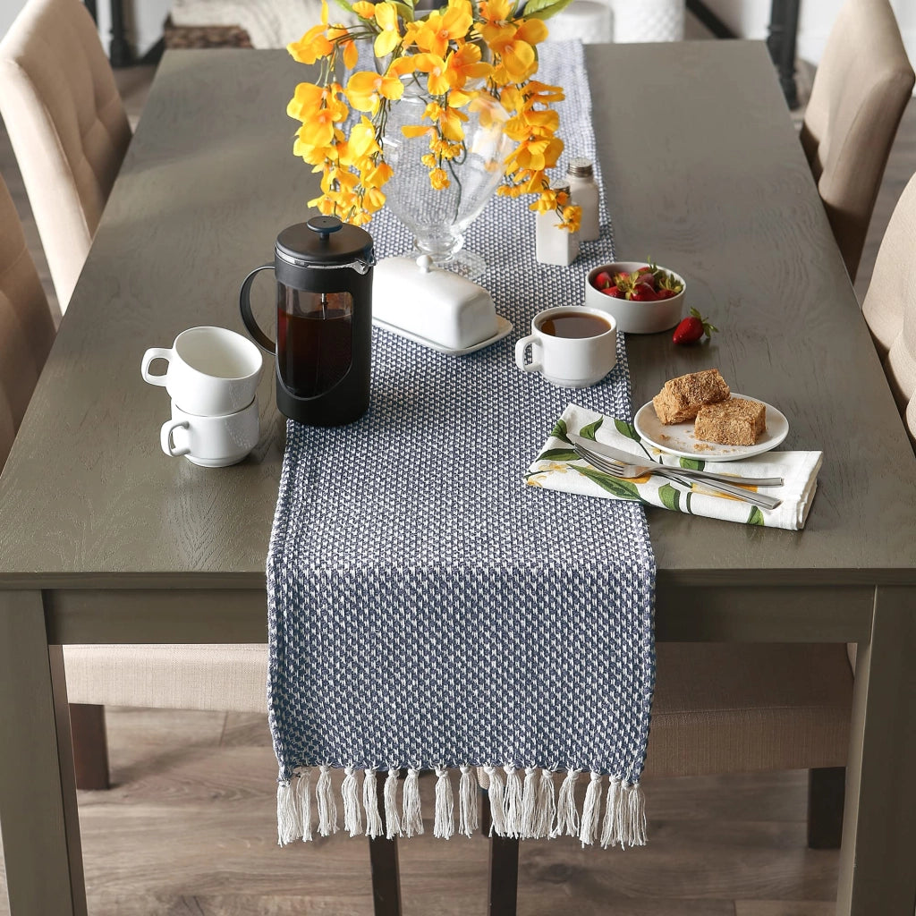 Runner da tavolo in cotone al 100%, colore blu, dimensioni 15 x 108 cm