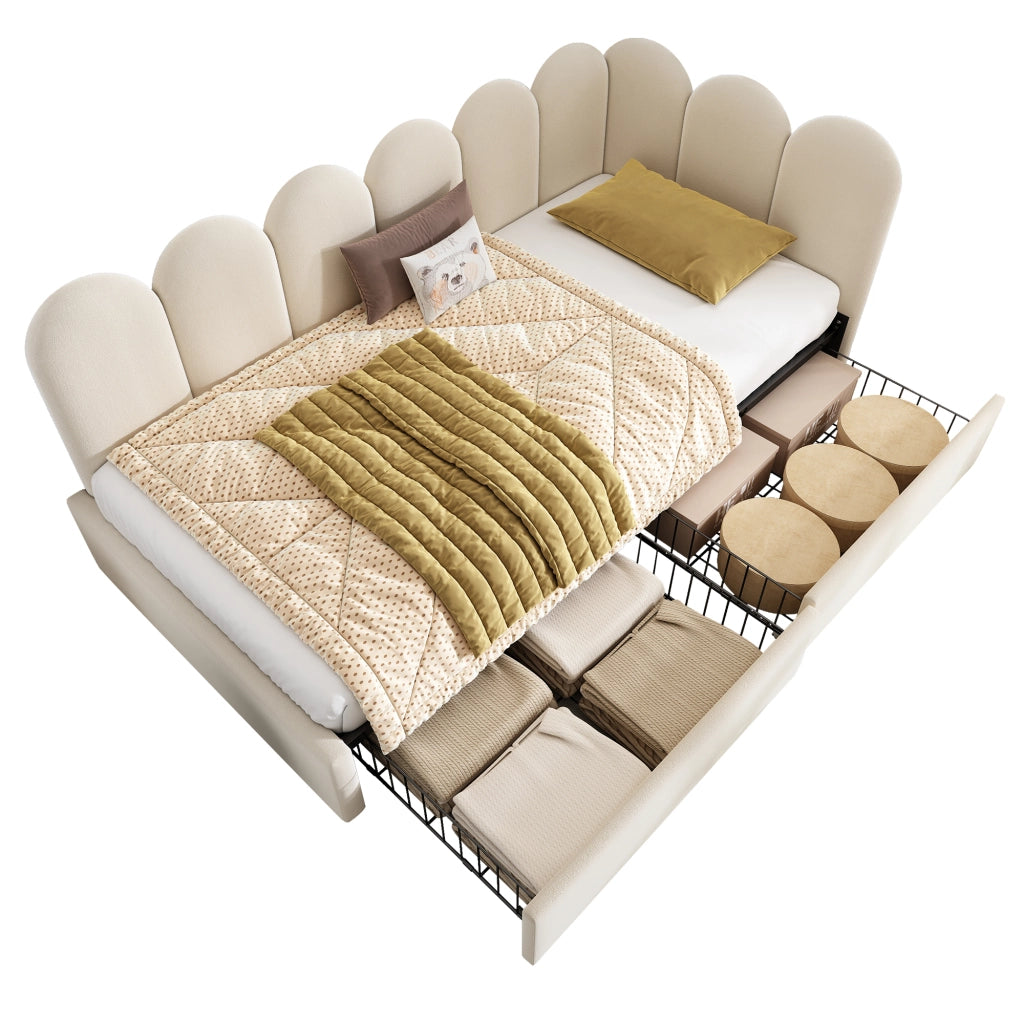 Letto contenitore imbottito beige 90x190 cm