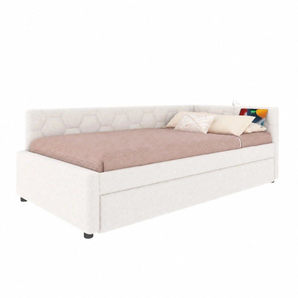 Letto daybed 90x200 cm con letto estraibile, USB, Type-C e lampada, bianco