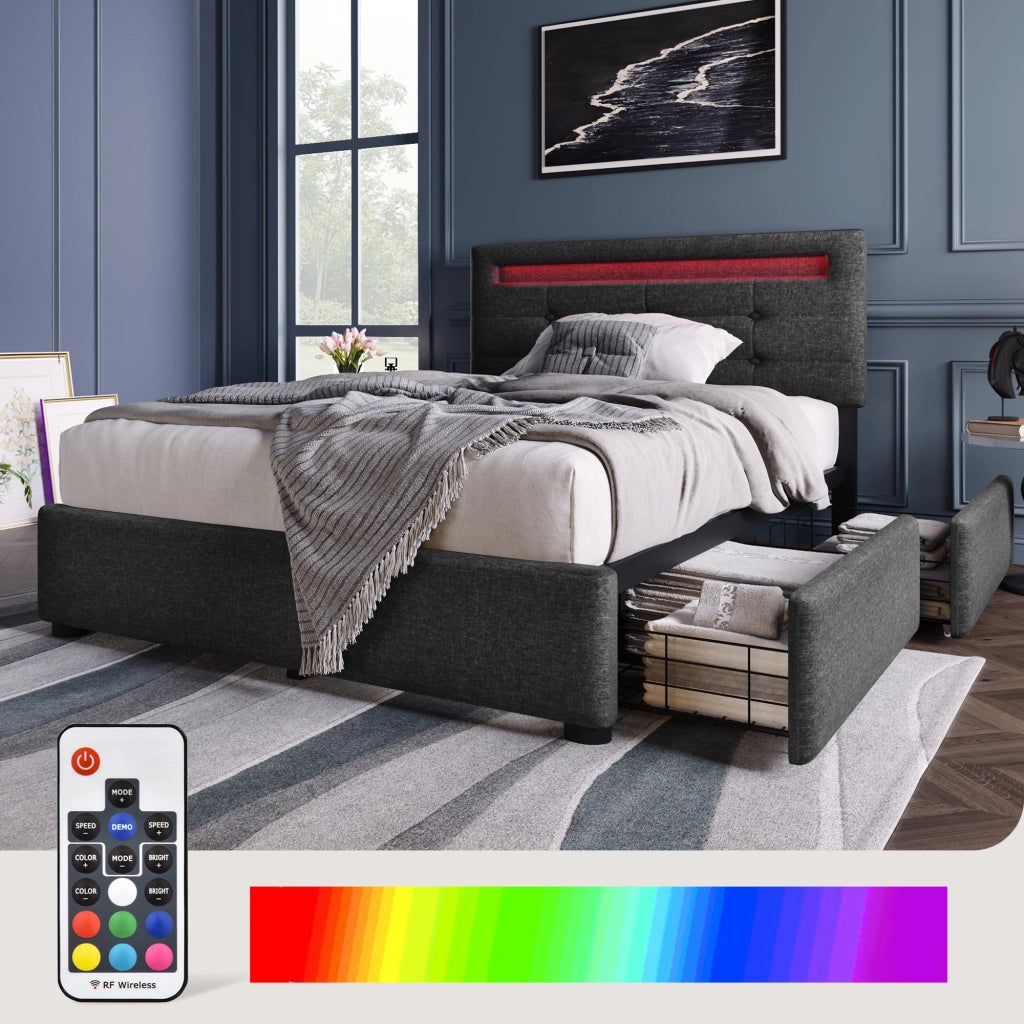 Letto singolo imbottito 90x200 cm con illuminazione LED sulla testiera