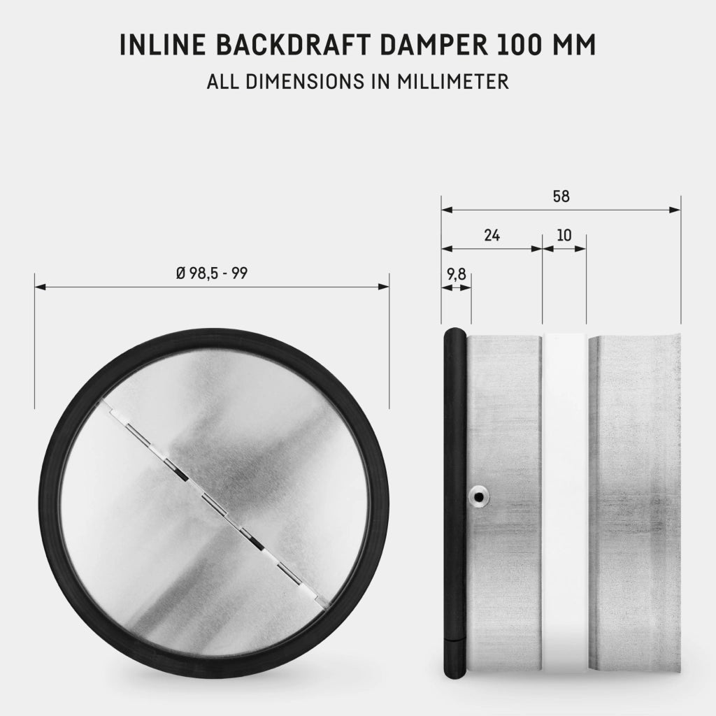 Valvola di non ritorno da 100 mm, da inserire, in acciaio zincato, per condotti di ventilazione