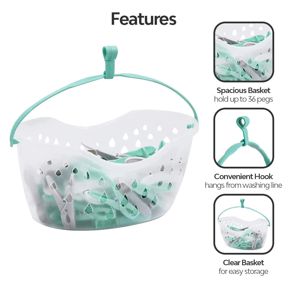 36 mollette per bucato con contenitore, resistenti alle intemperie, colore blu/nero