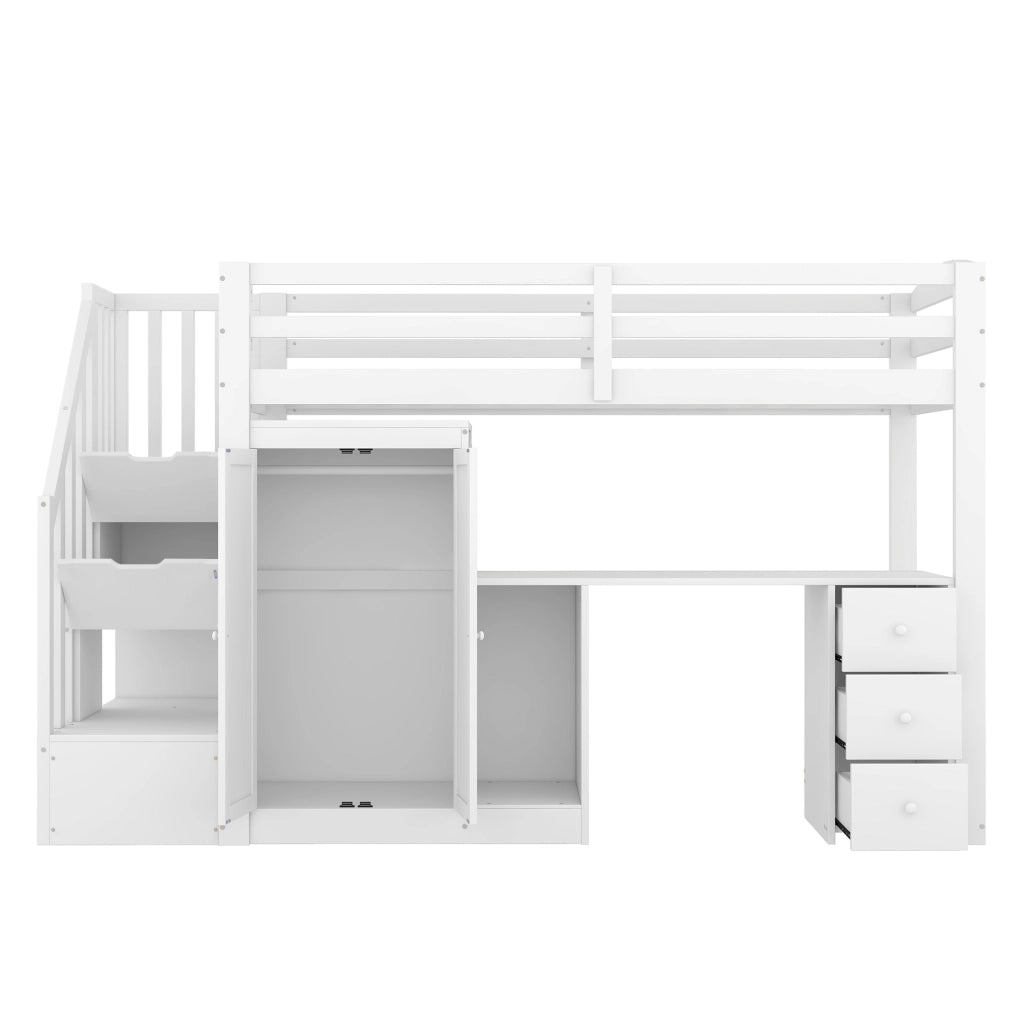 Letto a soppalco bianco 90x200 cm con armadio