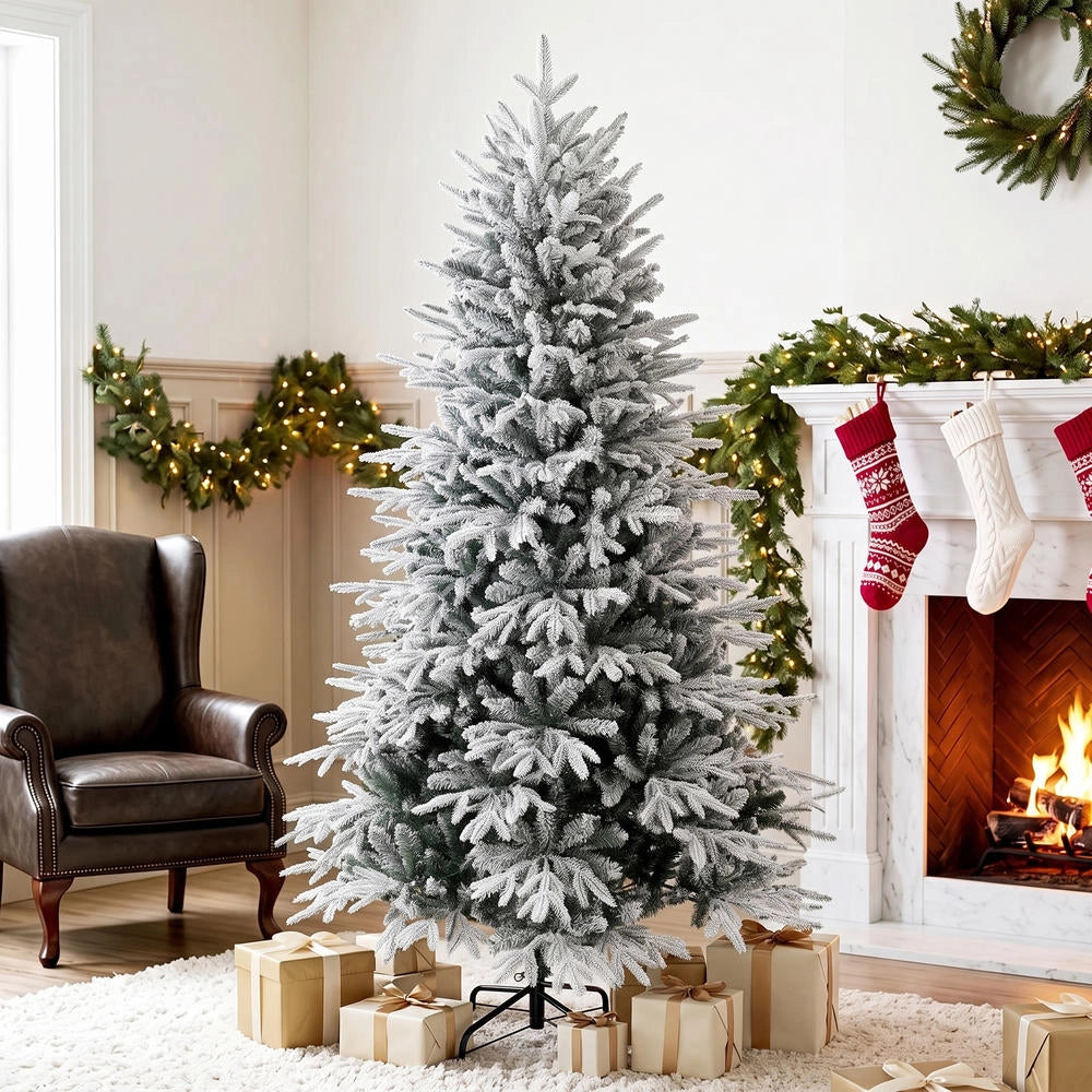Albero di Natale artificiale innevato 180 cm, 1920 punte in PE e PVC, folto con rami pieghevoli facile da montare