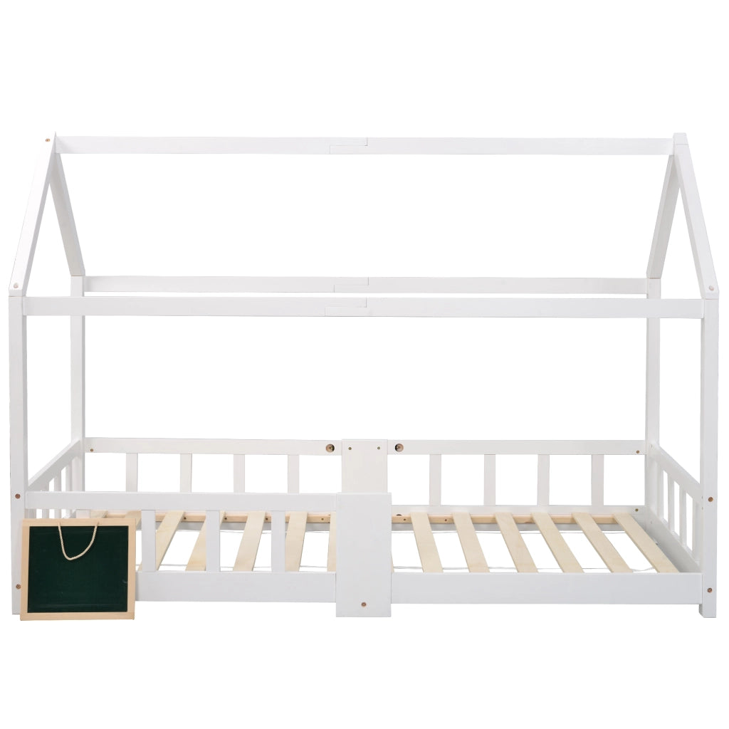 Letto casetta per bambini 90 x 200 cm bianco con lavagna