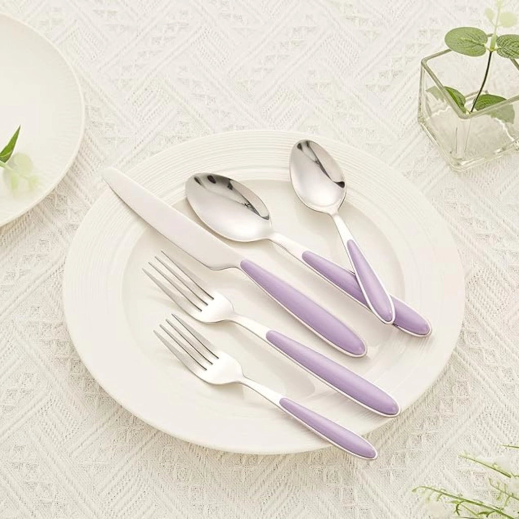 Set di posate da 24 pezzi per 6 persone, in acciaio inossidabile, colore viola