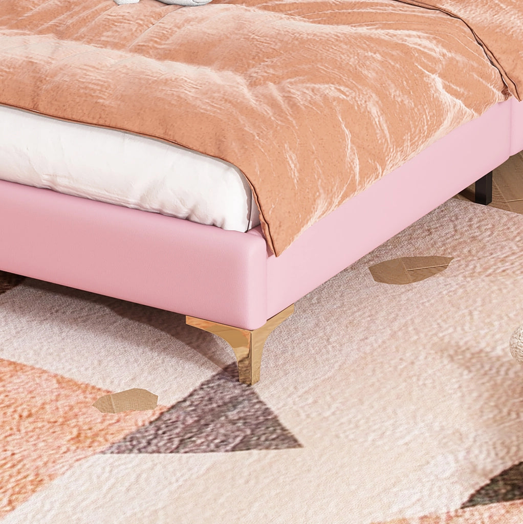 Letto singolo imbottito 90x200 cm con LED multicolore e rete a doghe; rosa e bianco
