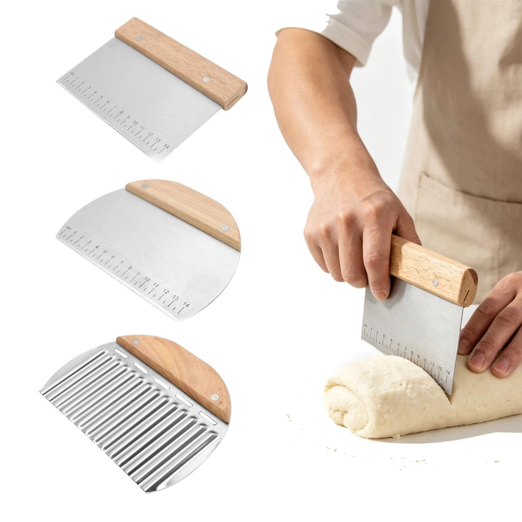 Set da 3 raschietti per impasto in acciaio inox con scala graduata, raschietti per pizza, pane, torte, pasticceria