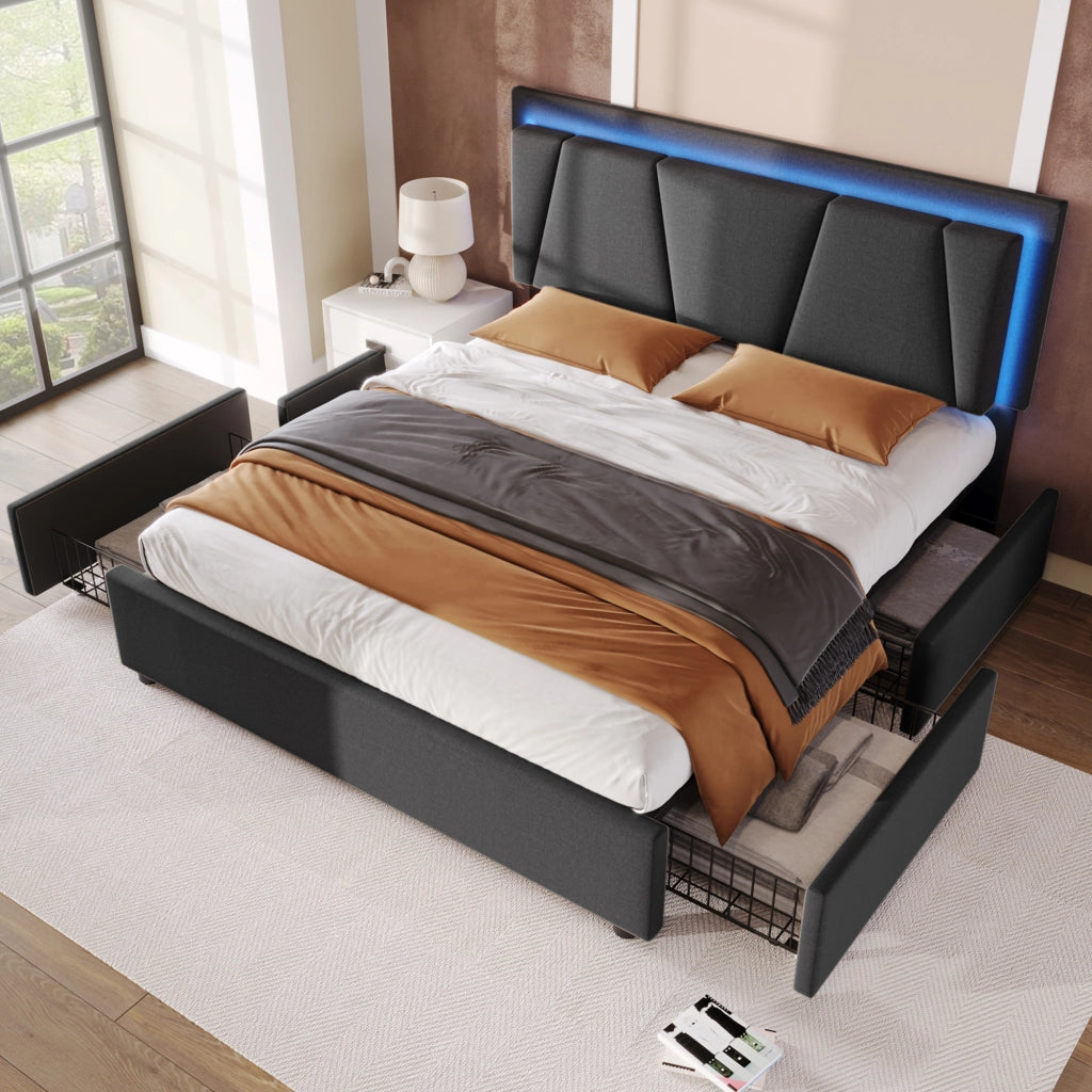 Letto contenitore con 4 cassetti grigio 140x200 cm