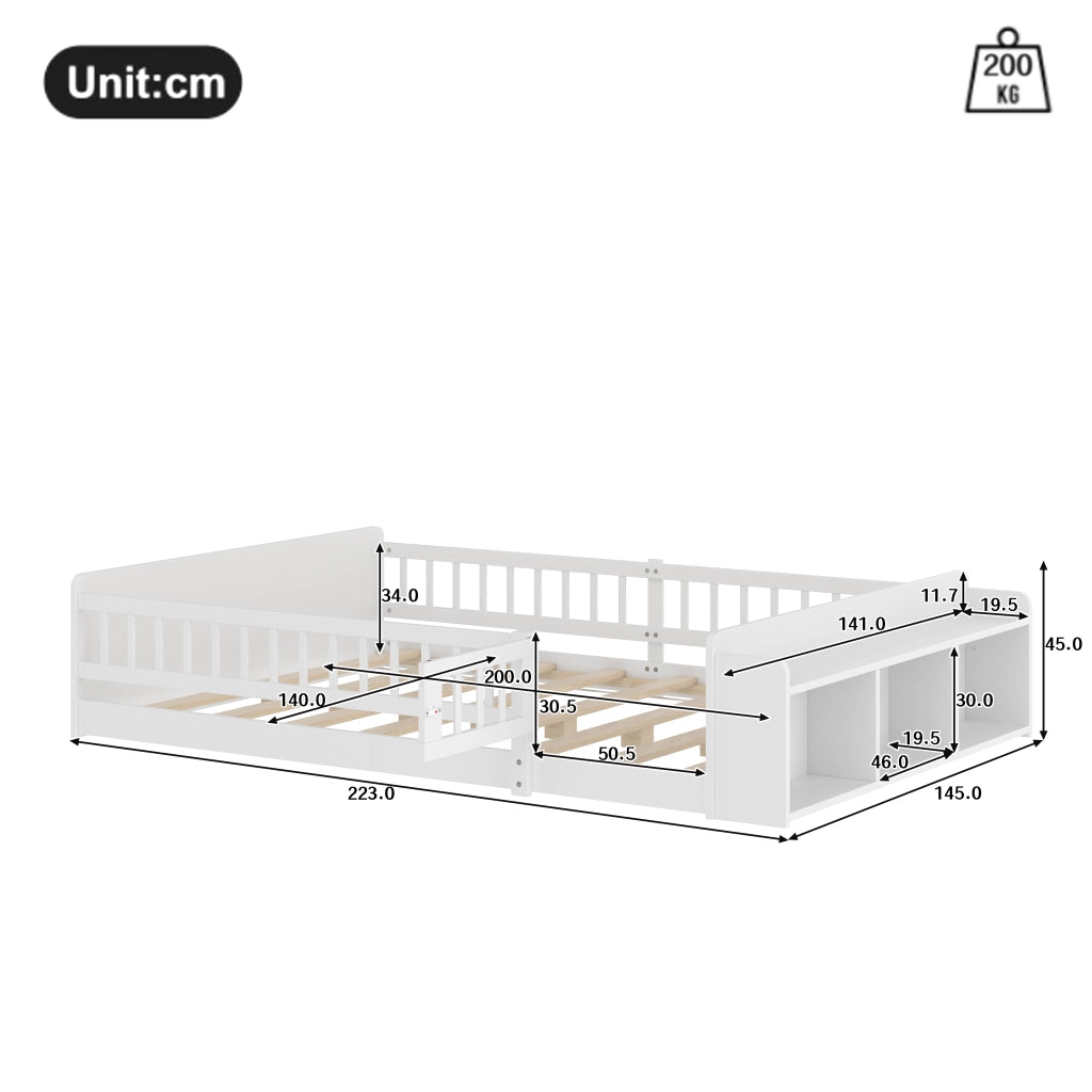 Letto per bambini 140 x 200 cm bianco con scaffali aperti