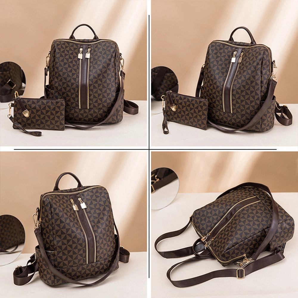 Set borsa da donna e borsetta in PU fantasia muccata, caffè