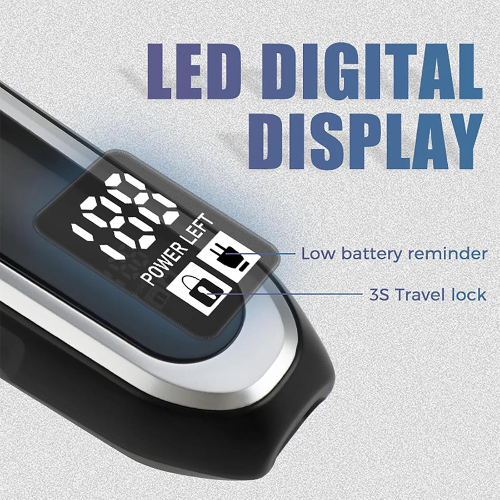 RASOIO elettrico da uomo impermeabile IPX7 con display LED e ricarica USB-C