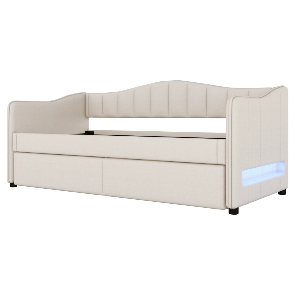Letto singolo 90x200 cm con letto estraibile beige