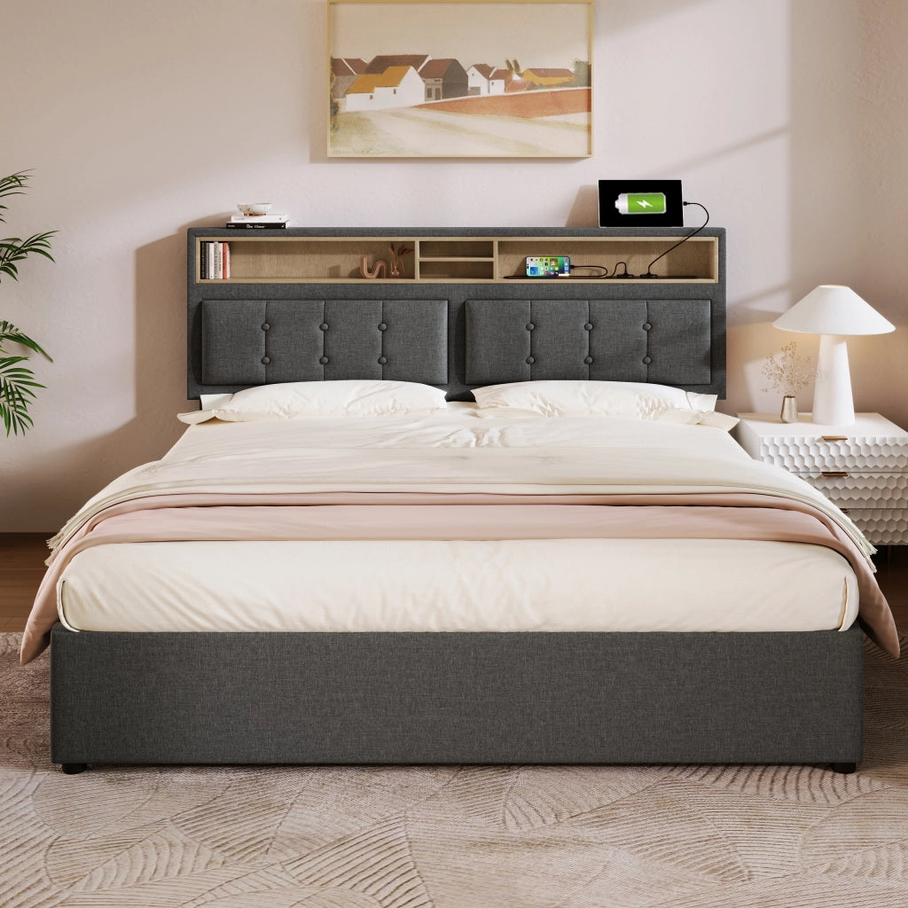 Letto matrimoniale imbottito 140x200 cm con quattro cassetti