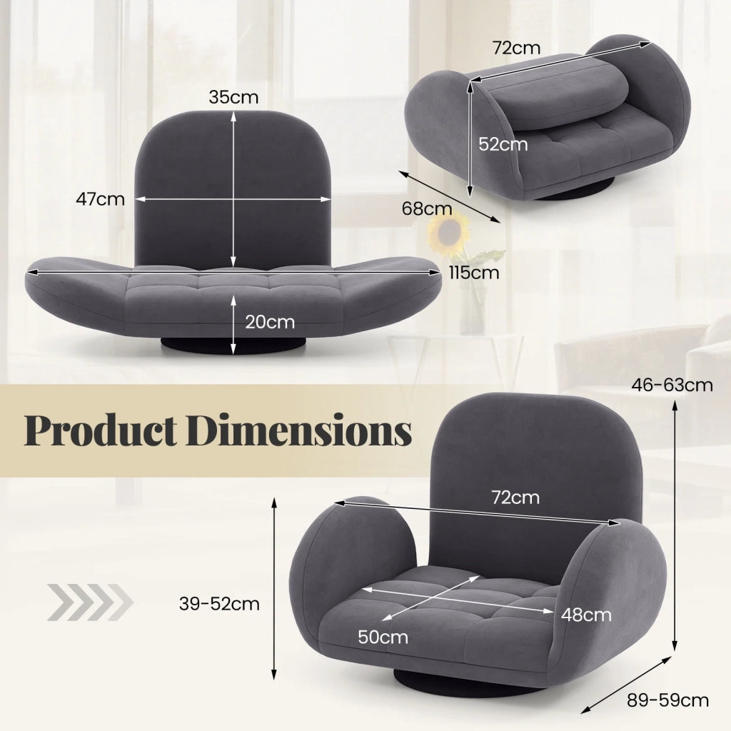 Swivel Floor Chair with Adjustable Backrest and Armrests-Grey