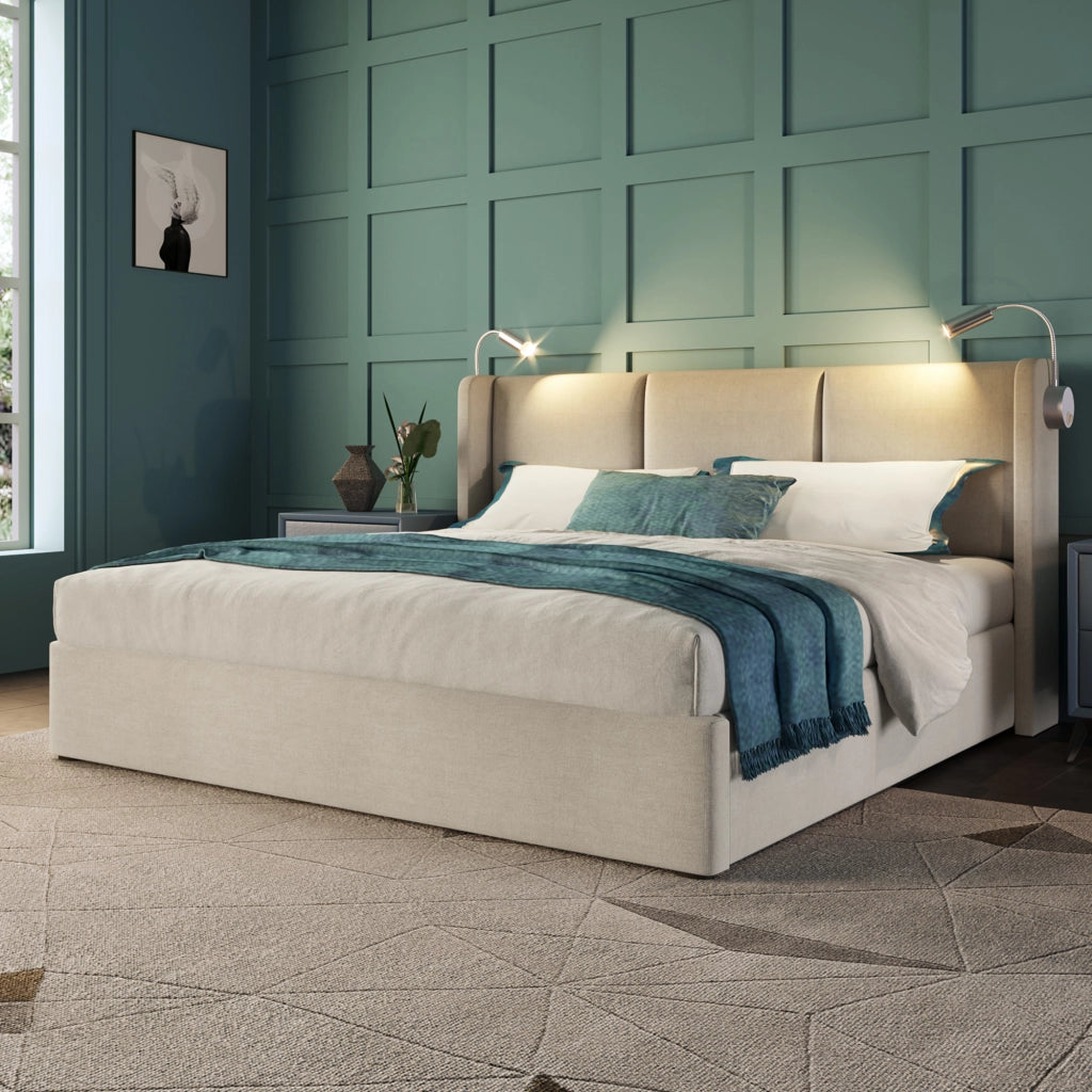 Letto matrimoniale 140x200 beige con contenitore