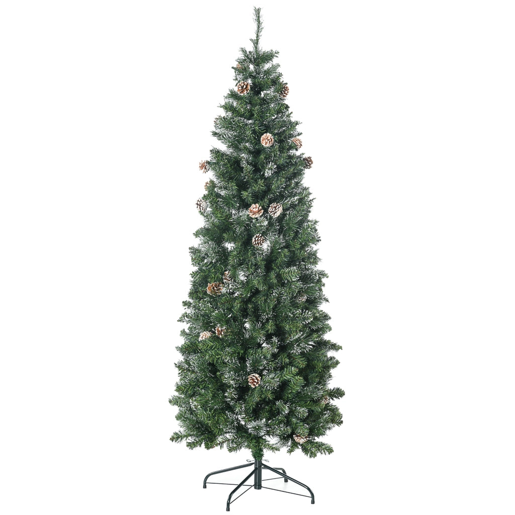 Albero di Natale Artificiale da 180cm con Pigne 618 Rami e Base in Metallo Verde