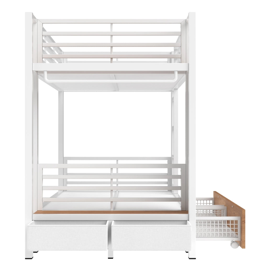 Letto a castello 90x200 cm bianco con cassetti e luce LED
