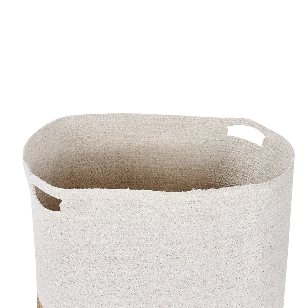 Set di 2 cesti in cotone e iuta di colore bianco e beige stile boho interno esterno