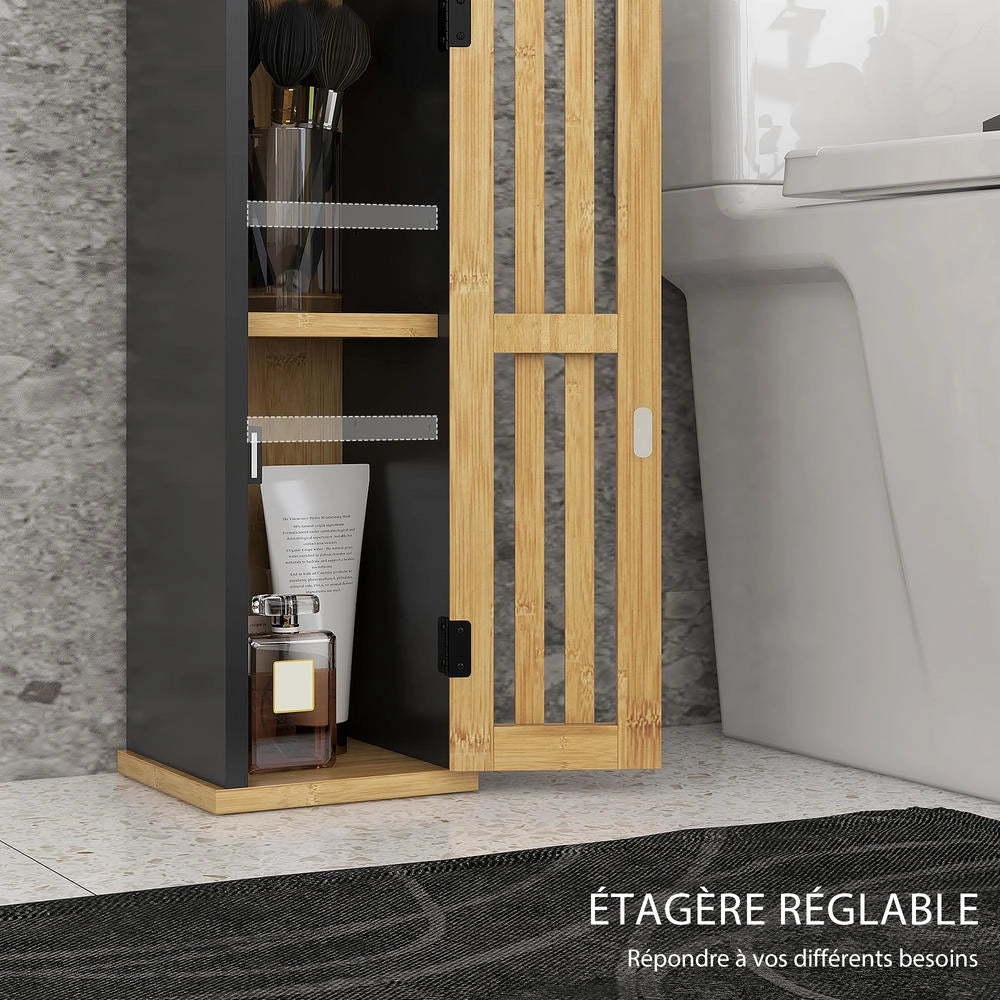 Mobile Bagno da Terra con Portarotolo in MDF e Bambù 2 Ripiani Salvaspazio Mobiletto WC Compatto e Pratico