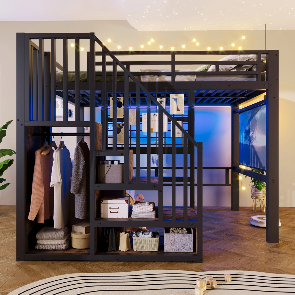 Letto a soppalco 140x200 cm in metallo e MDF nero