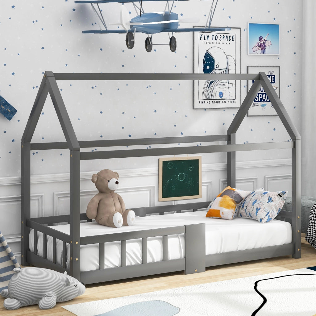Letto casetta per bambini 90 x 200 cm grigio