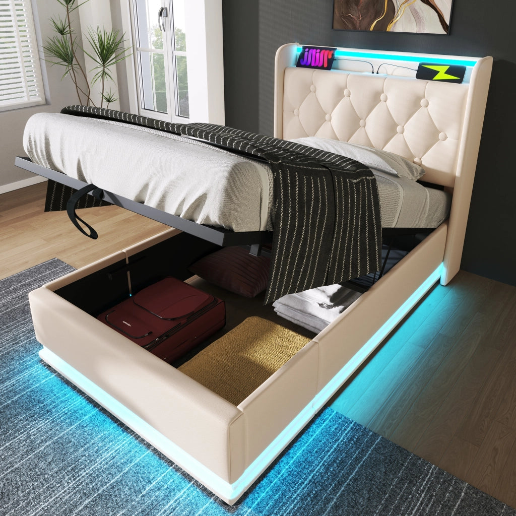 Letto singolo imbottito 90x200 cm con contenitore idraulico