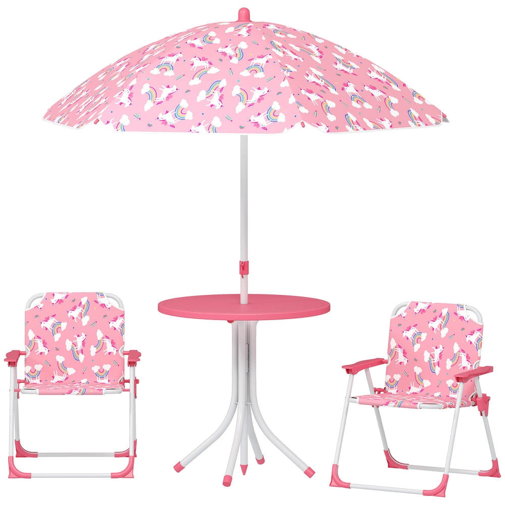 Set Tavolo da Picnic per Bambini con Sedie e Ombrellone Rosa Pratico e Resistente per Giardino