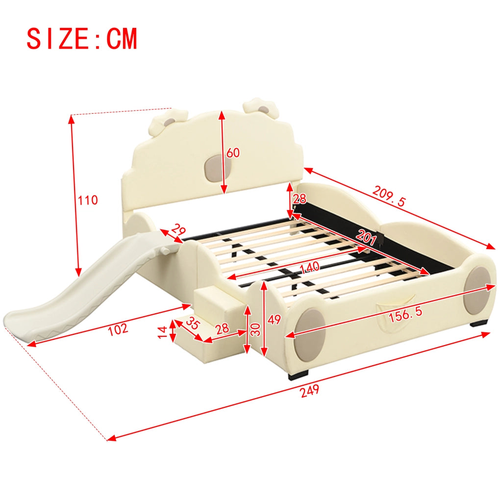 Letto per bambini 140x200 cm con scivolo beige