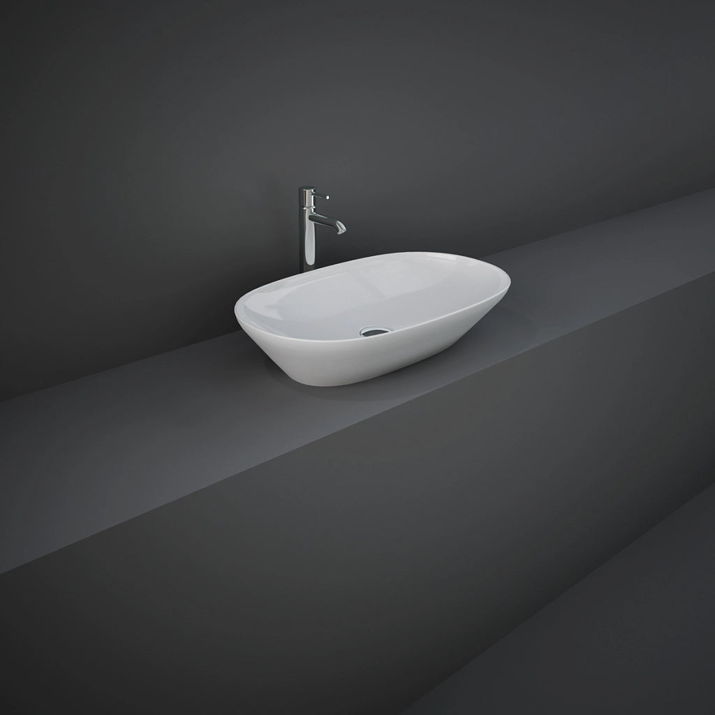 Lavabo ovale allungato da appoggio, bianco