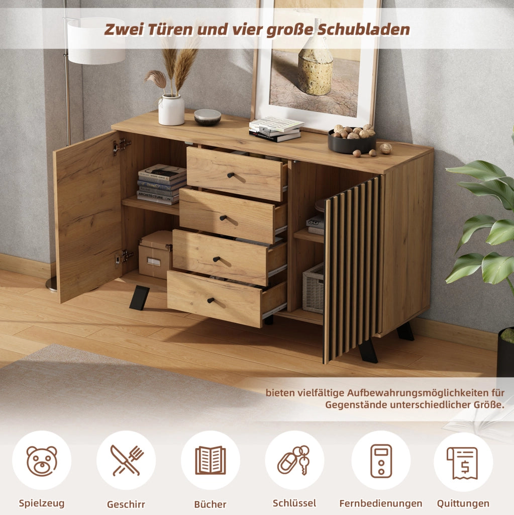 Set mobile TV 150 cm e credenza 120 cm con cassetti; naturale e nero